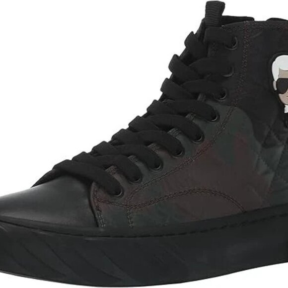 NWOB Karl Lagerfeld Paris Men\'s SHOES 10.5 Double Back Zip Quilted Camo Hi Top